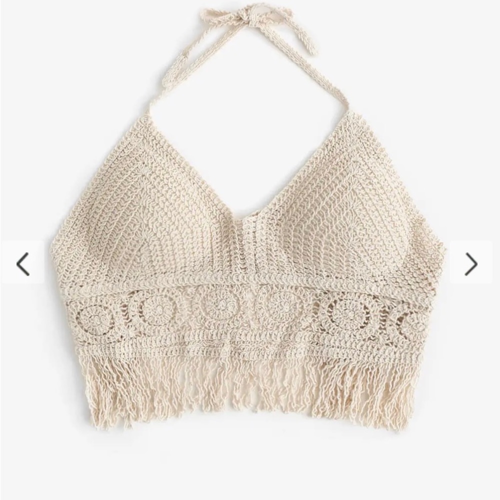 Zaful halter fringed trim crochet knit tank top